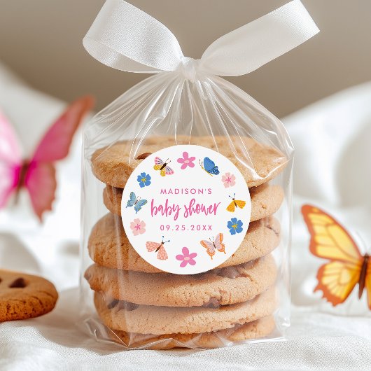 Cute Butterflies Baby Shower Ronde Sticker