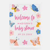 Cute Butterflies Baby Shower Welcome Acryl Bord (Voorkant)