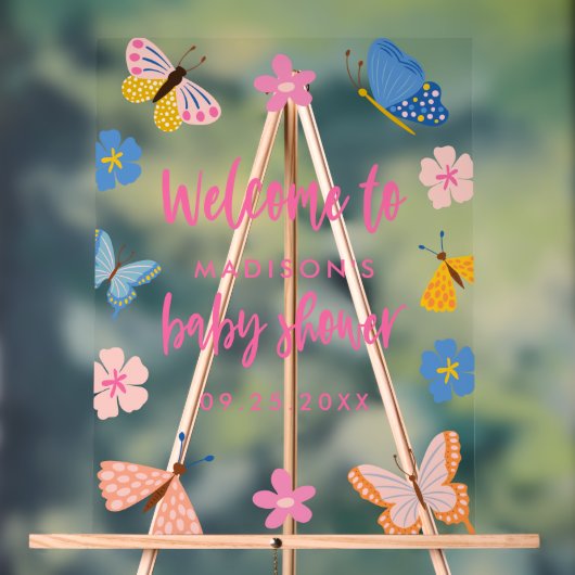 Cute Butterflies Baby Shower Welcome Acryl Bord (Neutraal)