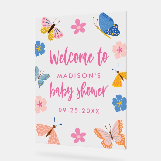 Cute Butterflies Baby Shower Welcome Acryl Bord (Hoek)