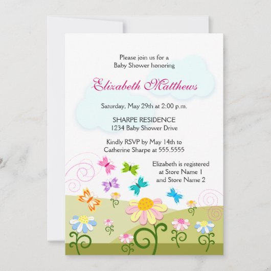 Cute Butterflies en Daisies Baby shower Kaart (Voorkant)