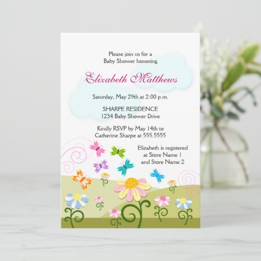Cute Butterflies en Daisies Baby shower Kaart (Staand voorkant)