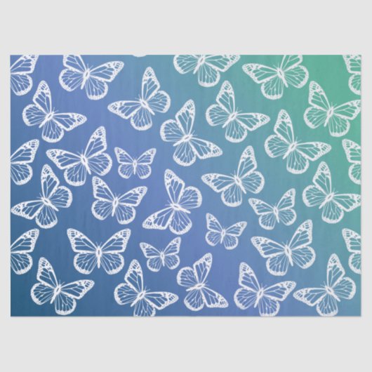 Cute Butterflies  Festive Pattern White Blue Tissuepapier (Voorkant)