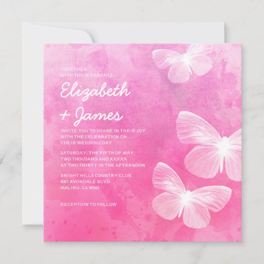 Cute Butterflies Wedding Invitations Kaart (Voorkant)