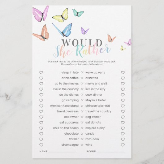 Cute Butterfly Baby shower Game (Voorkant)