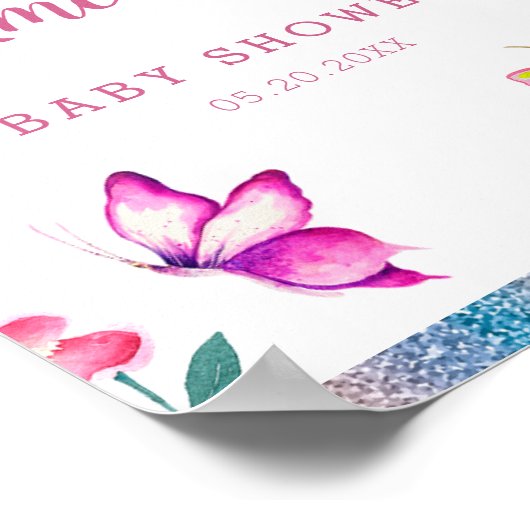 Cute Butterfly Baby shower Welcome Poster (Hoek)