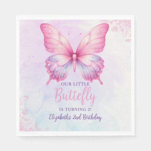 Cute Butterfly Birthday Girl Party Servet (Voorkant)