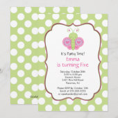 Cute Butterfly Birthday Party Invitation Kaart (Voorkant / Achterkant)