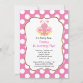 Cute Butterfly Birthday Party Invitation Kaart (Voorkant)