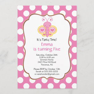 Cute Butterfly Birthday Party Invitation Kaart