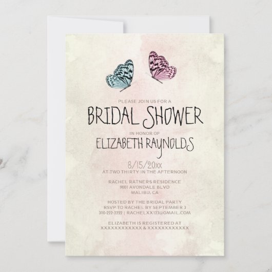 Cute Butterfly Bridal Shower Invitations Kaart (Voorkant)