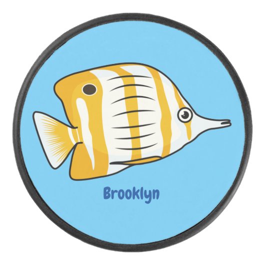 Cute butterfly fish cartoon illustration  hockey puck (Voorkant)