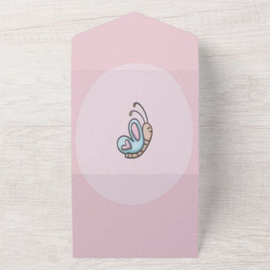 Cute Butterfly Floral Sign Roze Baby shower All In One Uitnodiging (Buitenkant)