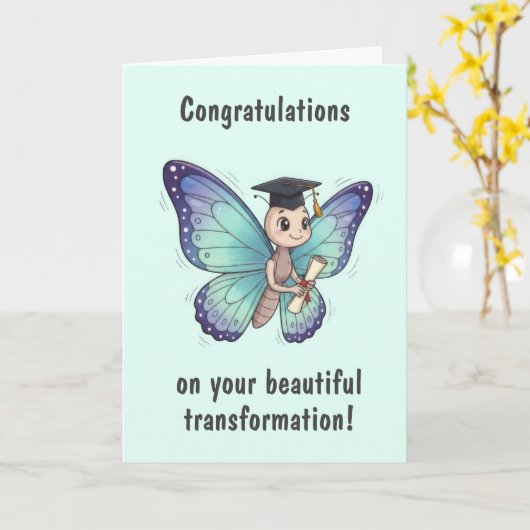 Cute Butterfly Graduation Card Kaart (Gele Bloem)