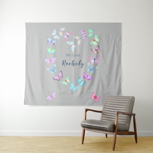 Cute Butterfly Heart Wandkleed (In Situ (horizontaal))