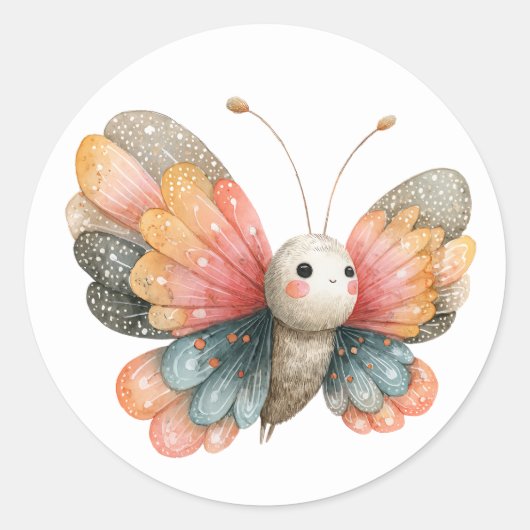 Cute Butterfly Illustration Watercolor Insect  Ronde Sticker (Voorkant)