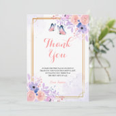 Cute Butterfly Paars Pink Floral Girl Baby shower Bedankkaart (Staand voorkant)