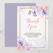 Cute Butterfly Paars Pink Floral Girl Baby shower Bedankkaart (Voorkant / Achterkant)