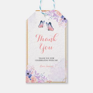 Cute Butterfly Paars Pink Floral Girl Baby shower Cadeaulabel