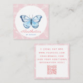 Cute Butterfly Pattern esthetics Add QR Code Roze Vierkante Visitekaartje (Voorkant / Achterkant)