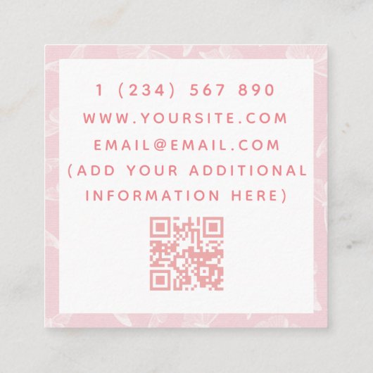 Cute Butterfly Pattern esthetics Add QR Code Roze Vierkante Visitekaartje (Achterkant)