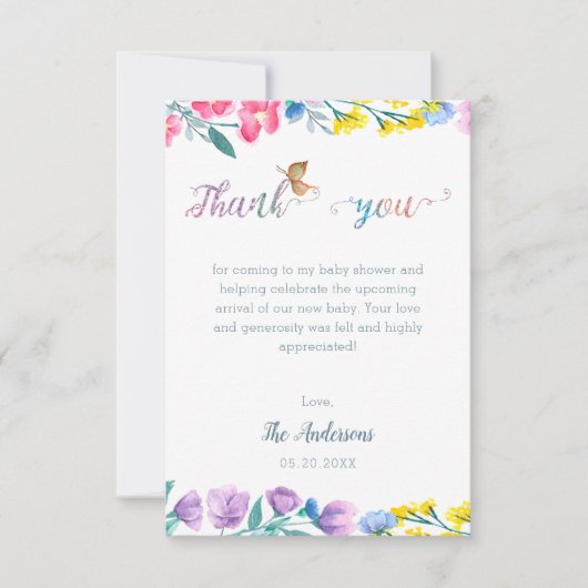 Cute Butterfly Spring Baby shower Hartelijk dank Bedankkaart (Voorkant)