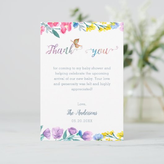 Cute Butterfly Spring Baby shower Hartelijk dank Bedankkaart (Staand voorkant)