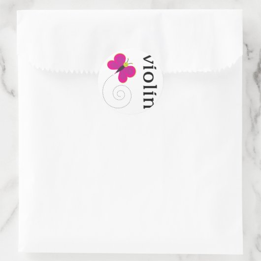Cute Butterfly Violin Ronde Sticker (Tas)
