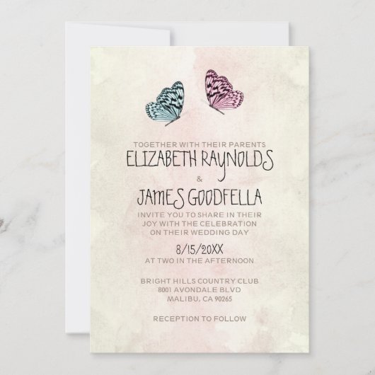 Cute Butterfly Wedding Invitations Kaart (Voorkant)