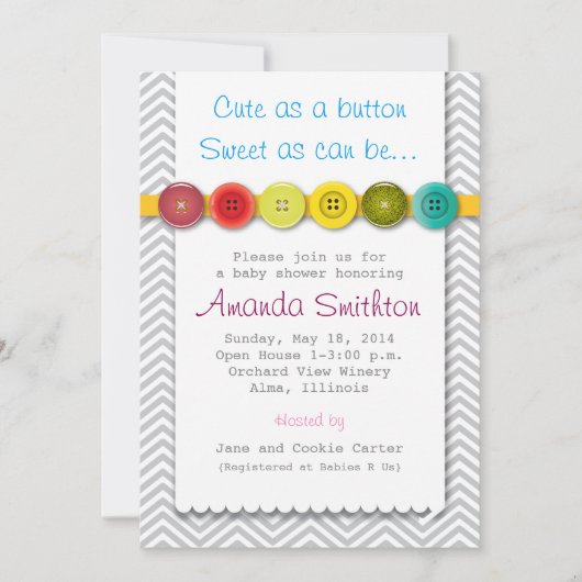 Cute Button Baby shower Invitation Kaart (Voorkant)