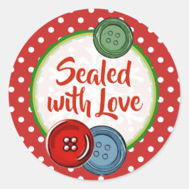 Cute Button Polka Dotsealed with love Kerstmis Ronde Sticker