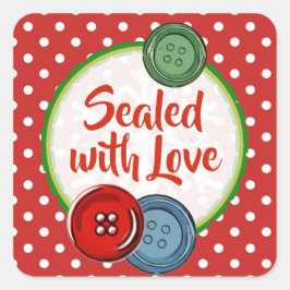 Cute Button Polka Dotsealed with love Kerstmis Vierkante Sticker