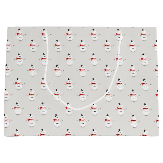 Cute Button Snowmen Grey Paper Gift Bag Groot Cadeauzakje (Voorkant)