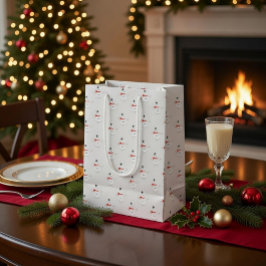 Cute Button Snowmen Grey Paper Gift Bag Medium Cadeauzakje