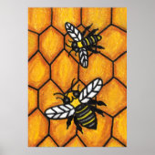 Cute Buzzing Bees op Honeycomb Poster (Voorkant)
