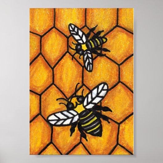 Cute Buzzing Bees op Honeycomb Poster (Voorkant)