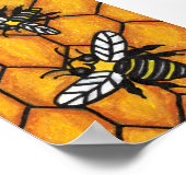 Cute Buzzing Bees op Honeycomb Poster (Hoek)