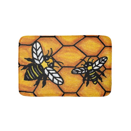 Cute Buzzing Yellow Jacket Bee Honeycomb Badmat (Voorkant)