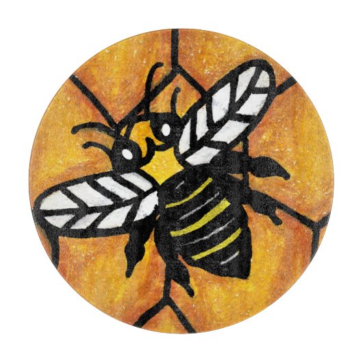 Cute Buzzing Yellow Jacket Bee Honeycomb Snijplank (Voorkant)