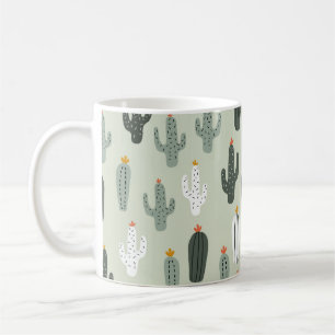 Cute cacti naadloos patroon, achtergrond met hand koffiemok