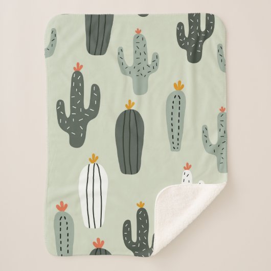 Cute cacti naadloos patroon, achtergrond met hand sherpa deken (Voorkant)