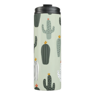 Cute cacti naadloos patroon, achtergrond met hand  thermosbeker