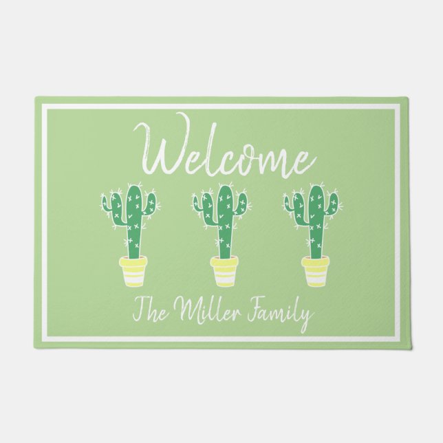 Cute Cacti Potted Cactus - Gepersonaliseerd Deurmat (Voorkant)