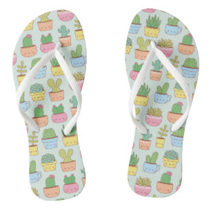 Cute Cacti Succulents Planten Doodles Pattern Teenslippers