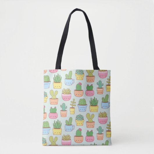Cute Cacti Succulents Planten Doodles Pattern Tote Bag (Voorkant)