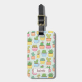 Cute Cacti Succulents Planten Pattern Personalized Bagagelabel (Voorkant verticaal)