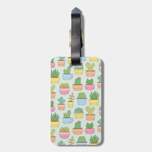Cute Cacti Succulents Planten Pattern Personalized Bagagelabel (Achterkant verticaal)