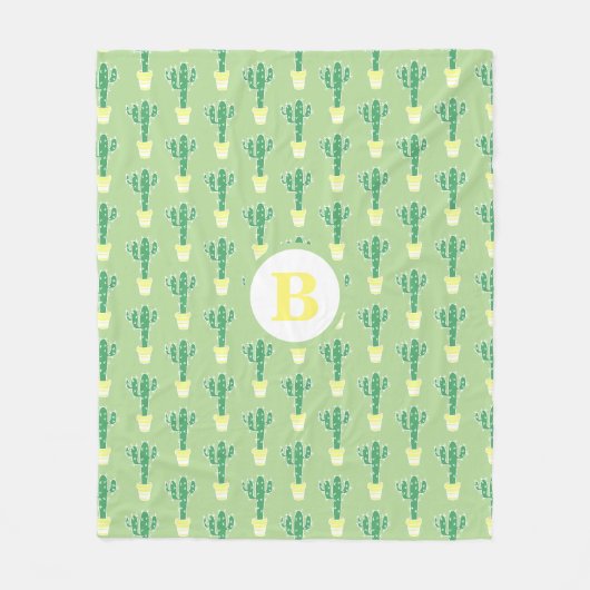 Cute Cacti Yellow Potted Cactus | Monogram Fleece Deken (Voorkant)