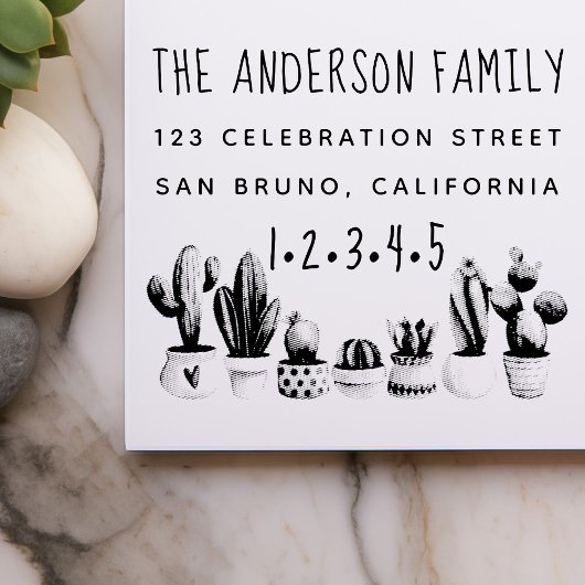 Cute Cactus | Aangepast familienaam en retouradres Rubberstempel