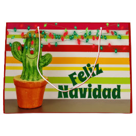 Cute Cactus and Holiday Lights Feliz Navidad Groot Cadeauzakje